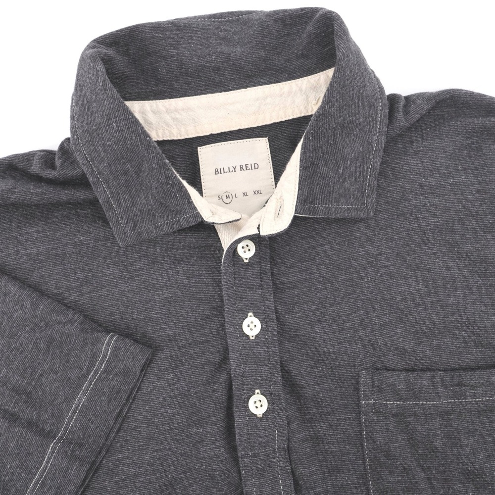 Billy Reid Textured Jersey Polo Shirt Charcoal Grey Short Sleeve Mens Medium